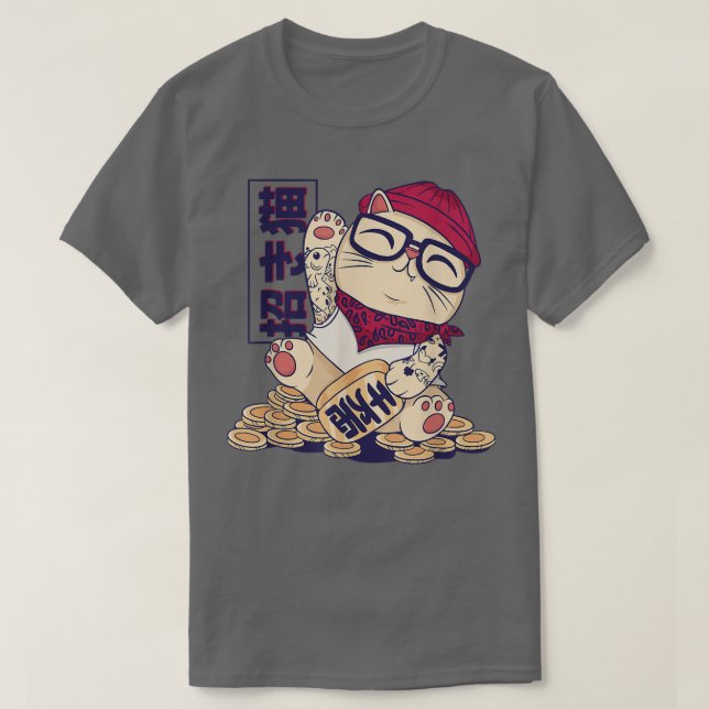 Cooles Maneki Neko T-Shirt (Design vorne)