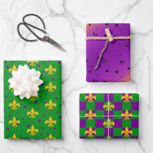 cooles Mardi Gras-Fliesenmuster Geschenkpapier Set