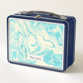Cooles Marmordesign in Türkis und Creme Metall Lunch Box