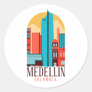 Cooles Medellin Kolumbien Vintages Stadtbild Runder Aufkleber