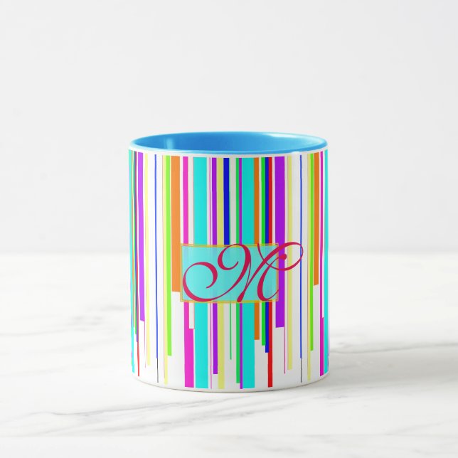 Cooles "Mehrfarbenstreifen" Mustermonogramm Tasse (Zentrum)