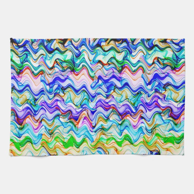 Cooles mehrfarbiges Wavy Zig Zag Muster Geschirrtuch (Horizontal)
