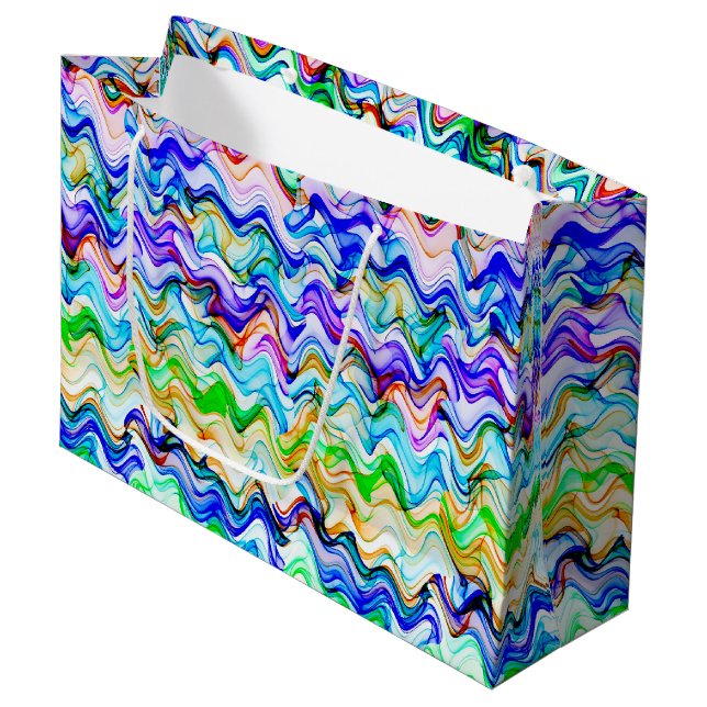 Cooles mehrfarbiges Wavy Zig Zag Muster Große Geschenktüte (Vorderseite Schrägansicht)