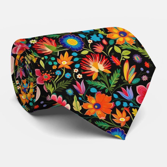 Cooles mexikanisches Fiesta-Blume-Fliesenmuster Krawatte (Gerollt)
