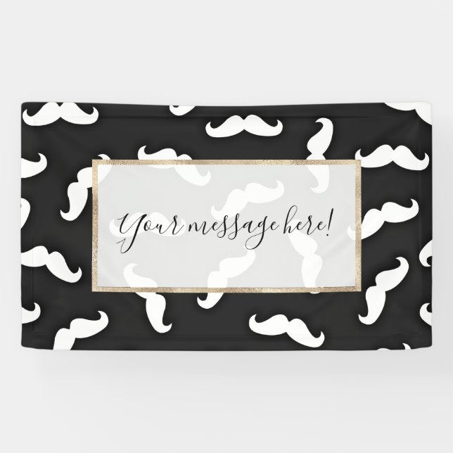 Cooles modernes Schwarz-weißes Mustache-Muster Banner (Horizontal)