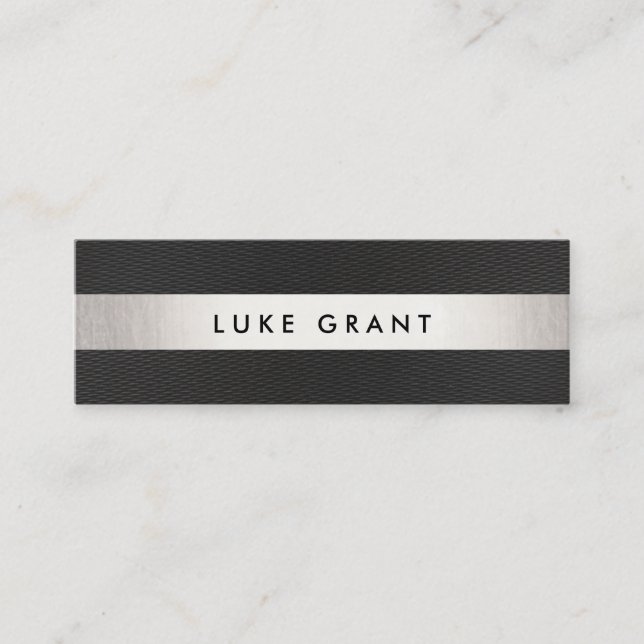 Cooles, modernes Schwarzes Silber Streifen Berufli Mini Visitenkarte (Vorderseite)