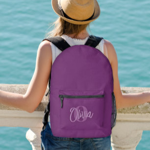 Cooles Monochrome Lila Modernes Script Monogram Bedruckter Rucksack