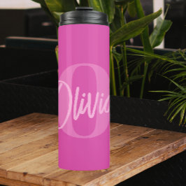 Cooles Monochrome Pink Trendy Script Monogram Thermosbecher