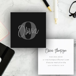 Cooles Monochrome Schwarz Grau Trendy Script Monog Quadratische Visitenkarte