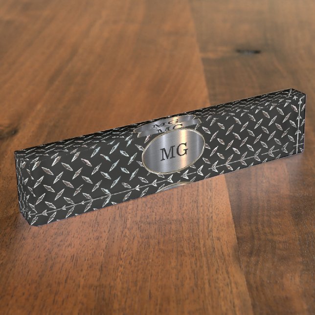 Cooles Monogram-Sylver-Metallschau-Büro für Männer Namensplakette (Seite)