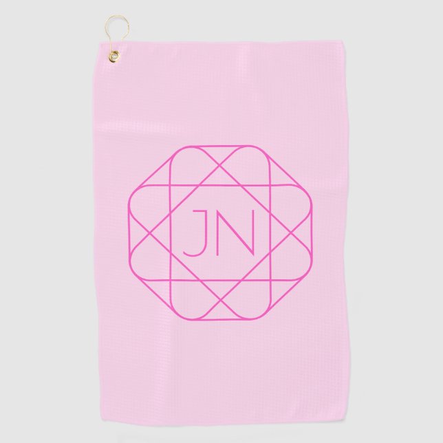 Cooles Monogramm, Angesagter Logo-Stil | Rosa und  Golfhandtuch (Vorderseite)