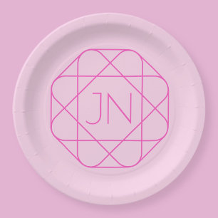 Cooles Monogramm, Angesagter Logo-Stil   Rosa und  Pappteller