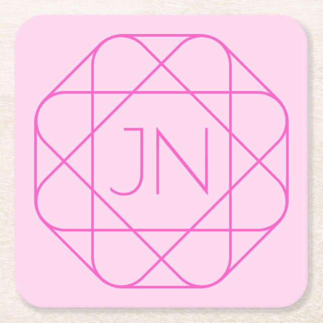 Cooles Monogramm, Angesagter Logo-Stil | Rosa und  Rechteckiger Pappuntersetzer (Vorderseite)
