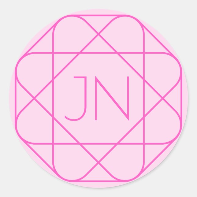 Cooles Monogramm, Angesagter Logo-Stil | Rosa und  Runder Aufkleber (Vorderseite)