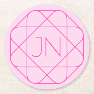 Cooles Monogramm, Angesagter Logo-Stil Rosa und Runder Pappuntersetzer