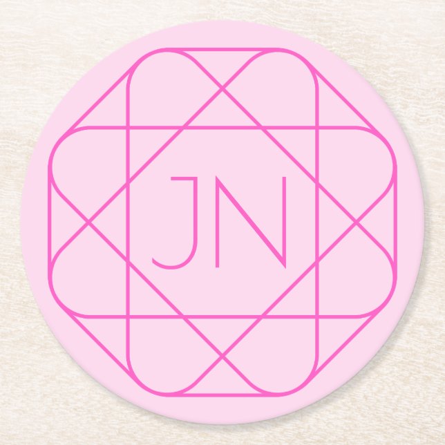Cooles Monogramm, Angesagter Logo-Stil | Rosa und  Runder Pappuntersetzer (Vorderseite)