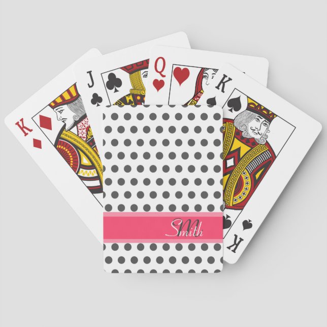 Cooles Monogramm-Muster für große Polka-Punkte Spielkarten (Rückseite)