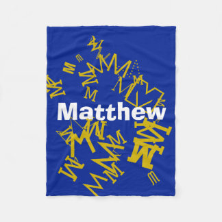 Cooles Monogramm und Name in blau und weiß Fleecedecke