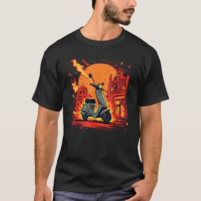 Cooles Motorrad mit Flammen T-Shirt (Vorderseite)
