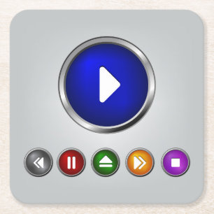 Cooles MP3 Player Button-Set Rechteckiger Pappuntersetzer