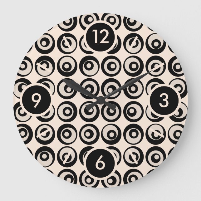 Cooles Muster aus schwarzen und cremefarbenen Krei Große Wanduhr (Vorderseite)