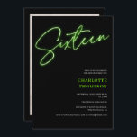 Cooles neon-grünes Skript Retro schwarzes Foto Swe Einladung<br><div class="desc">Cooles neon-grün Skript Retro schwarzes Foto Sweet 16 Einladung.</div>