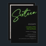 Cooles neon-grünes Skript Retro schwarzes Foto Swe Einladung<br><div class="desc">Cooles neon-grün Skript Retro schwarzes Foto Sweet 16 Einladung.</div>