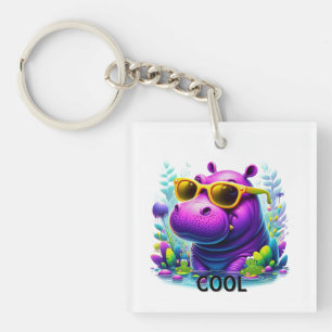 Cooles Neon Hippo Lounges im Sumpf Schlüsselanhänger