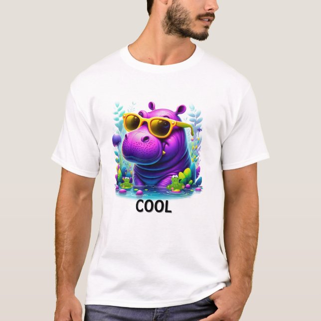 Cooles Neon Hippo Lounges im Sumpf T-Shirt (Vorderseite)