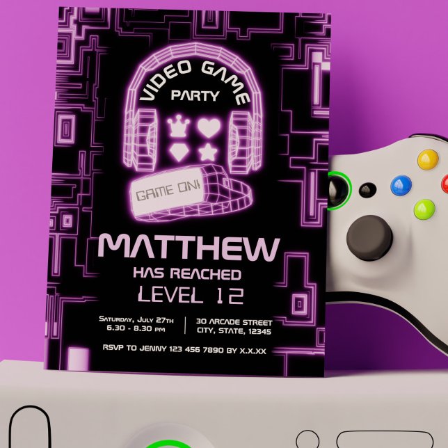 Cooles Neon Virtual Reality Kids Videospiel Einladung (Cool Neon Virtual Reality Kids Video Game Invitation)