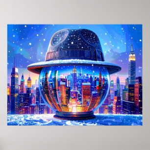 Cooles New York City in einer Schneekugel mit Fedo Poster