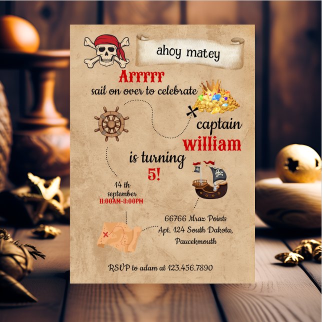 cooles niedliches Schwimmschiff Pirate Birthday Einladung (Von Creator hochgeladen)