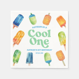 Cooles One Blue Retro Popsim 1. Geburtstag Party Serviette