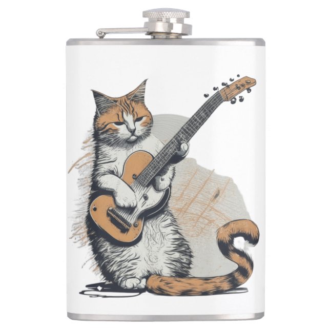 Cooles Orangenkatzenjamming auf der Gitarre Flachmann (Vorderseite)