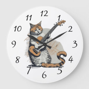 Cooles Orangenkatzenjamming auf der Gitarre Große Wanduhr