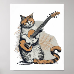 Cooles Orangenkatzenjamming auf der Gitarre Poster