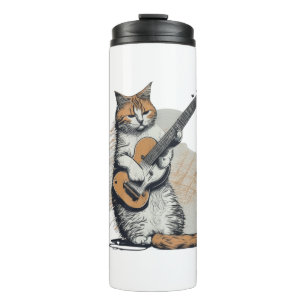 Cooles Orangenkatzenjamming auf der Gitarre Thermosbecher