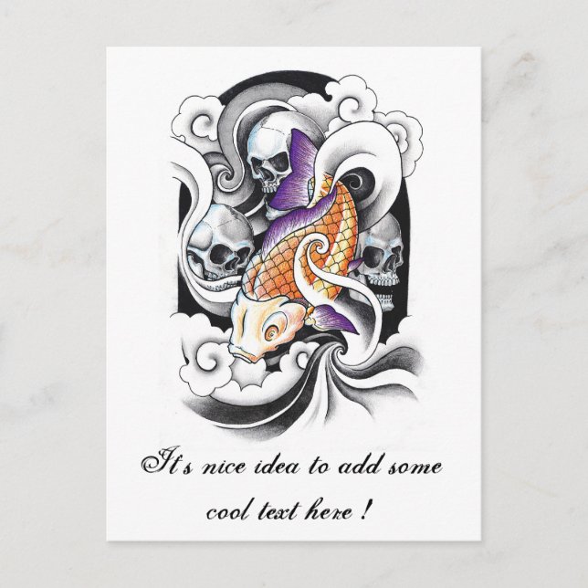 Cooles Oriental Koi Carp Skull-Tattoo Postkarte (Vorderseite)