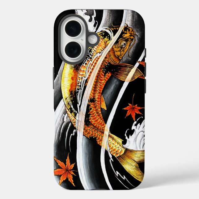 Cooles orientalisches japanesisches Gold Lucky Koi iPhone 16 Hülle (Rückseite)