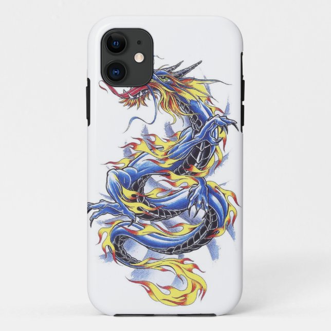 Cooles orientalisches japanisches blaues Drache Case-Mate iPhone Hülle (Rückseite)