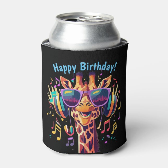 Cooles Party Giraffe mit Kopfhörern Dosenkühler (Kanne Vorderseite)