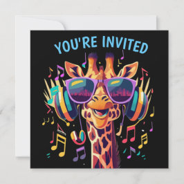 Cooles Party Giraffe mit Kopfhörern Einladung