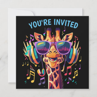 Cooles Party Giraffe mit Kopfhörern Einladung