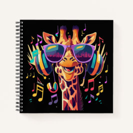 Cooles Party Giraffe mit Kopfhörern Notizbuch