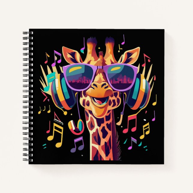Cooles Party Giraffe mit Kopfhörern Notizbuch (Vorderseite)