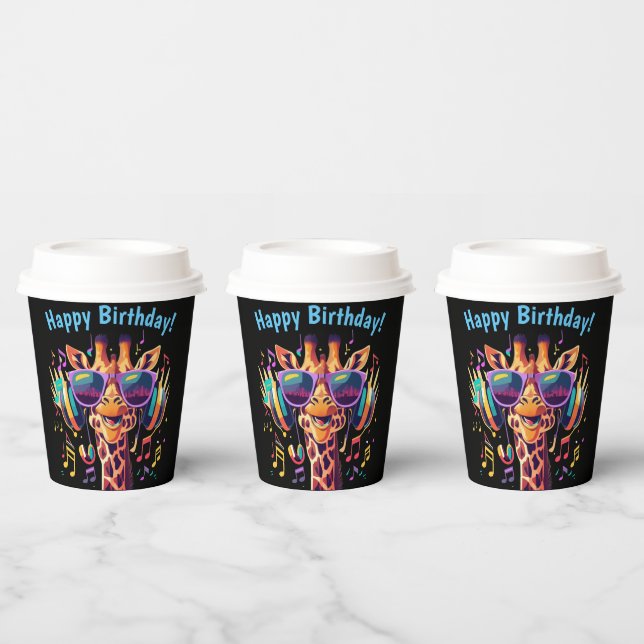Cooles Party Giraffe mit Kopfhörern Pappbecher (Multi)