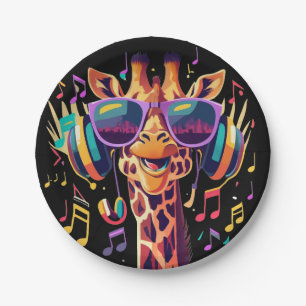 Cooles Party Giraffe mit Kopfhörern Pappteller