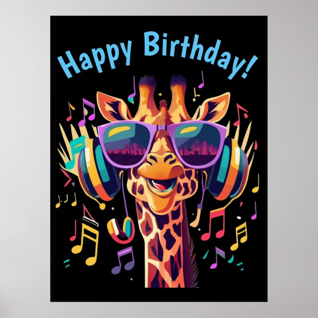 Cooles Party Giraffe mit Kopfhörern Poster (Vorne)