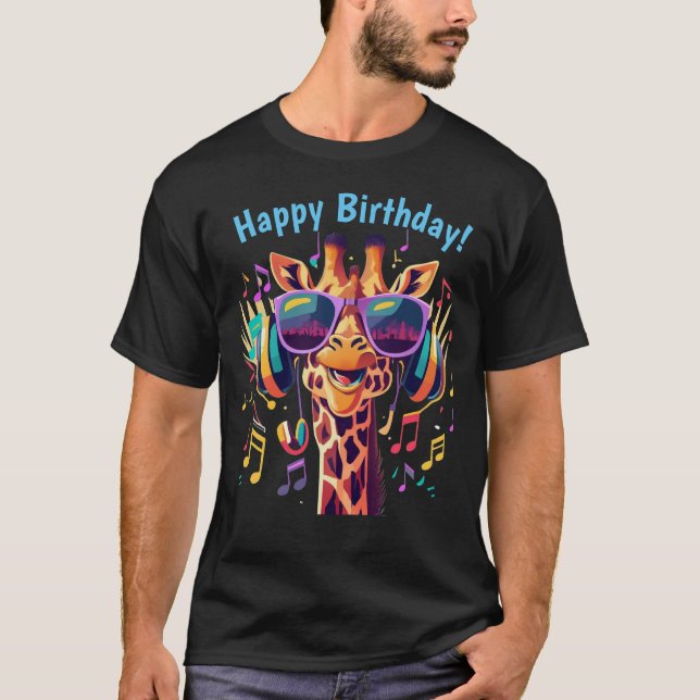 Cooles Party Giraffe mit Kopfhörern T-Shirt (Vorderseite)