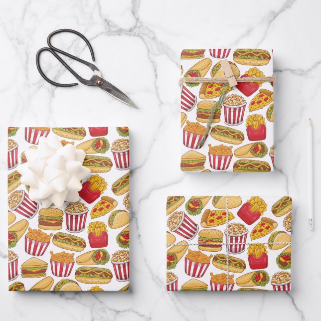 cooles Party mit Fast Food-Kacheln Geschenkpapier Set (Vorderseite)